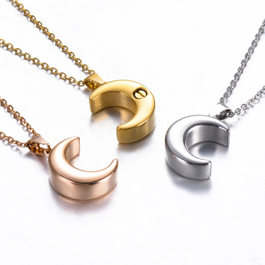 Smooth Moon Urn Necklaces Hold Human Pet Ashes Stainless Steel Memorial Pendant