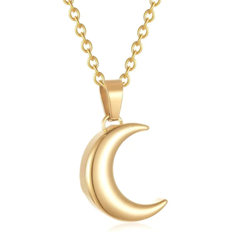 Smooth Moon Urn Necklaces Hold Human Pet Ashes Stainless Steel Memorial Pendant