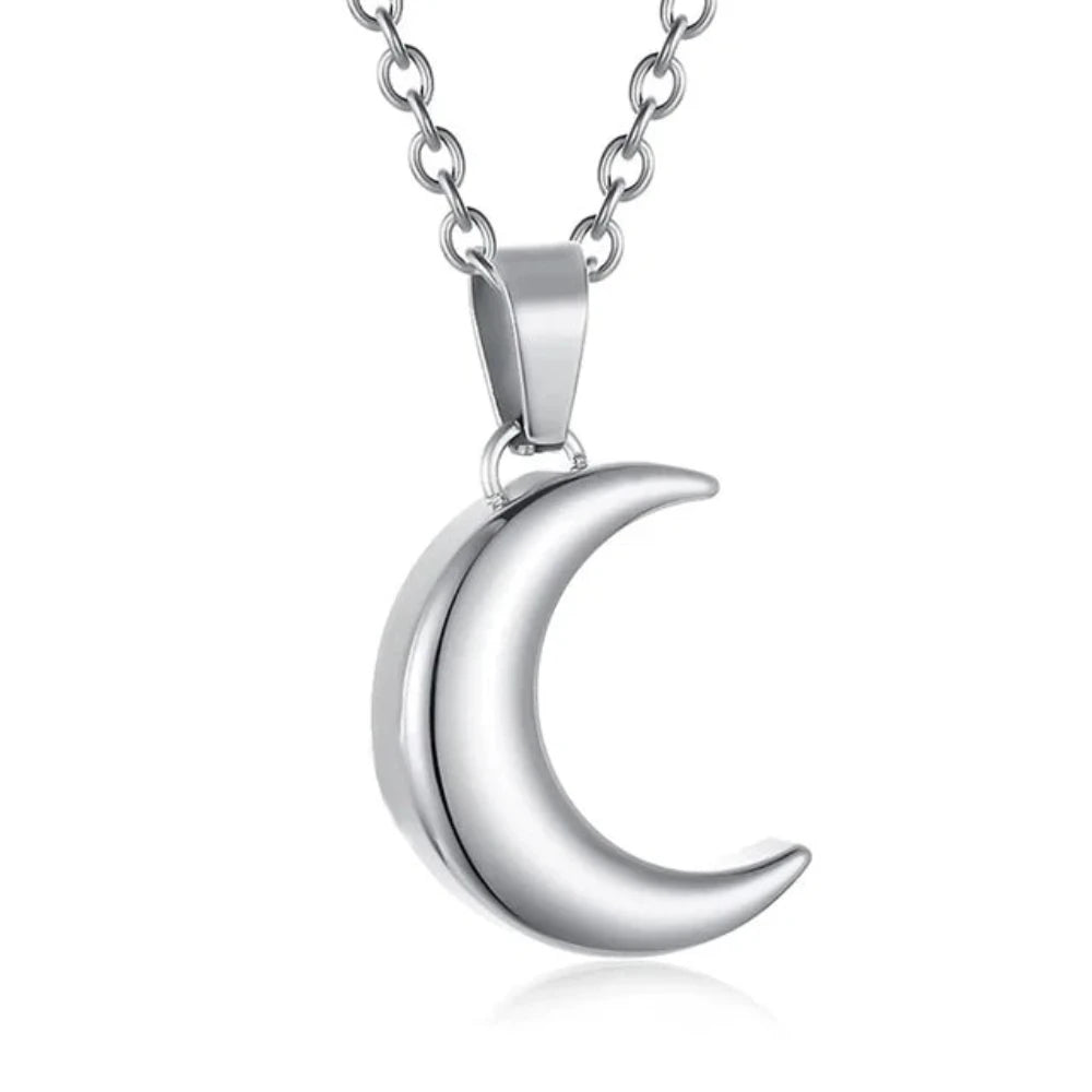 Smooth Moon Urn Necklaces Hold Human Pet Ashes Stainless Steel Memorial Pendant
