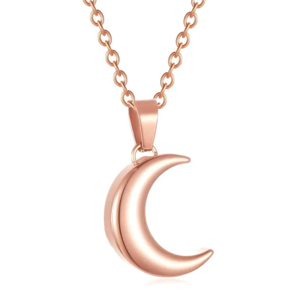 Smooth Moon Urn Necklaces Hold Human Pet Ashes Stainless Steel Memorial Pendant