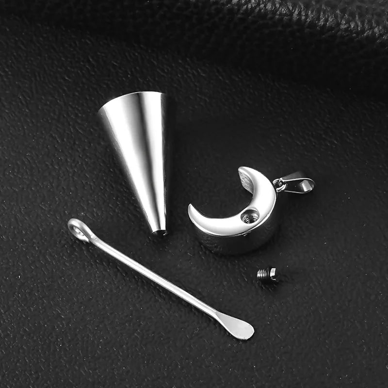 Smooth Moon Urn Necklaces Hold Human Pet Ashes Stainless Steel Memorial Pendant