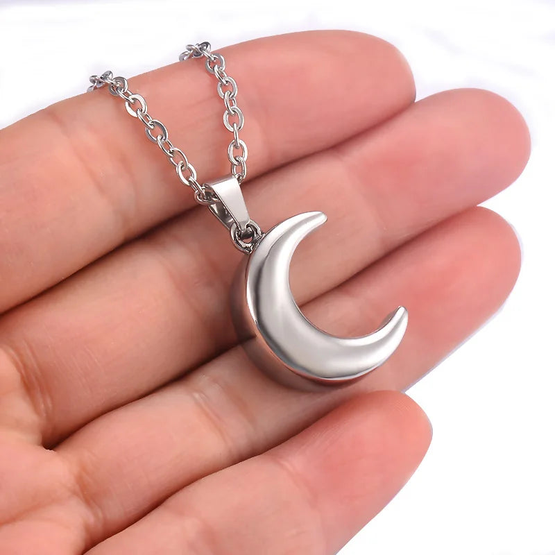 Smooth Moon Urn Necklaces Hold Human Pet Ashes Stainless Steel Memorial Pendant