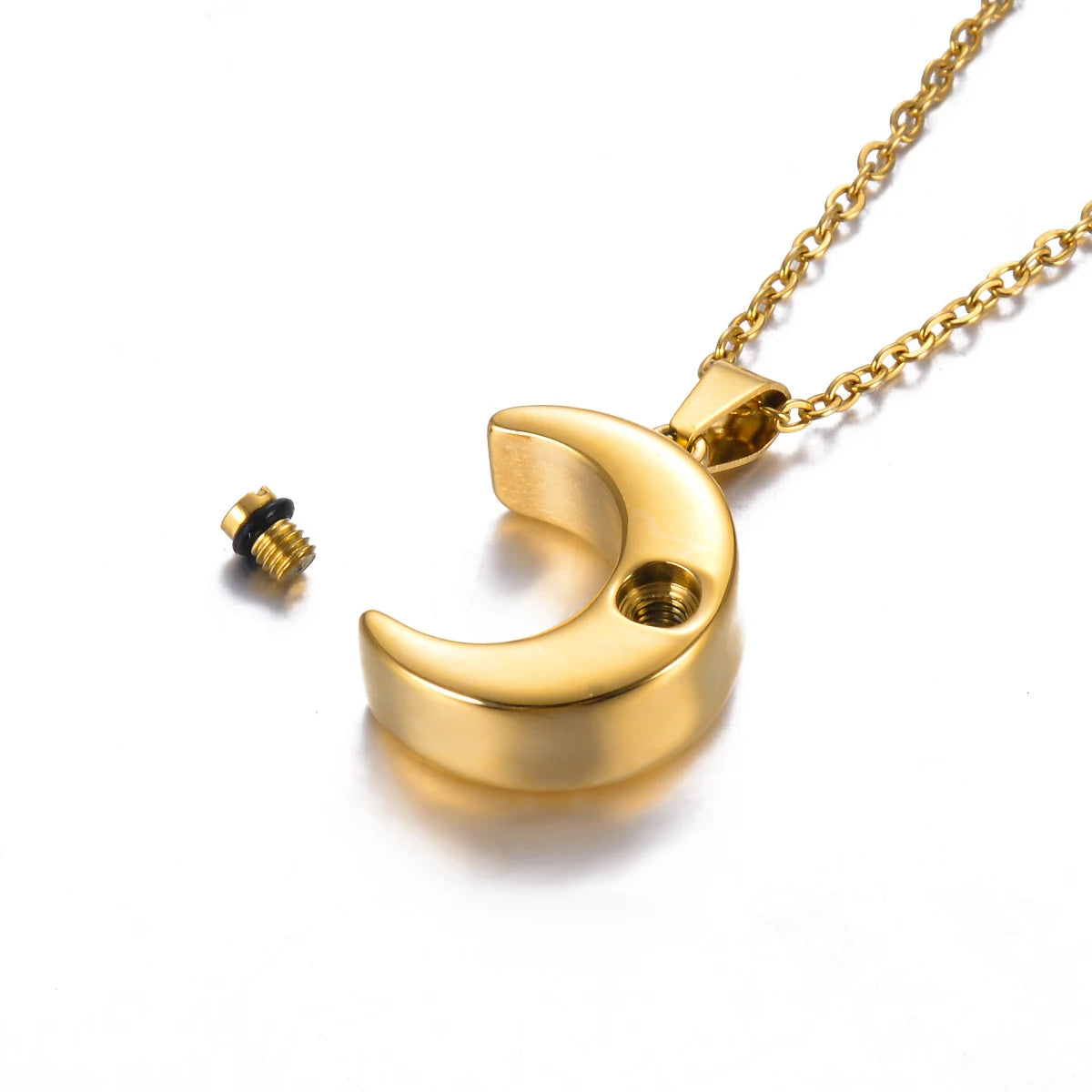 Smooth Moon Urn Necklaces Hold Human Pet Ashes Stainless Steel Memorial Pendant