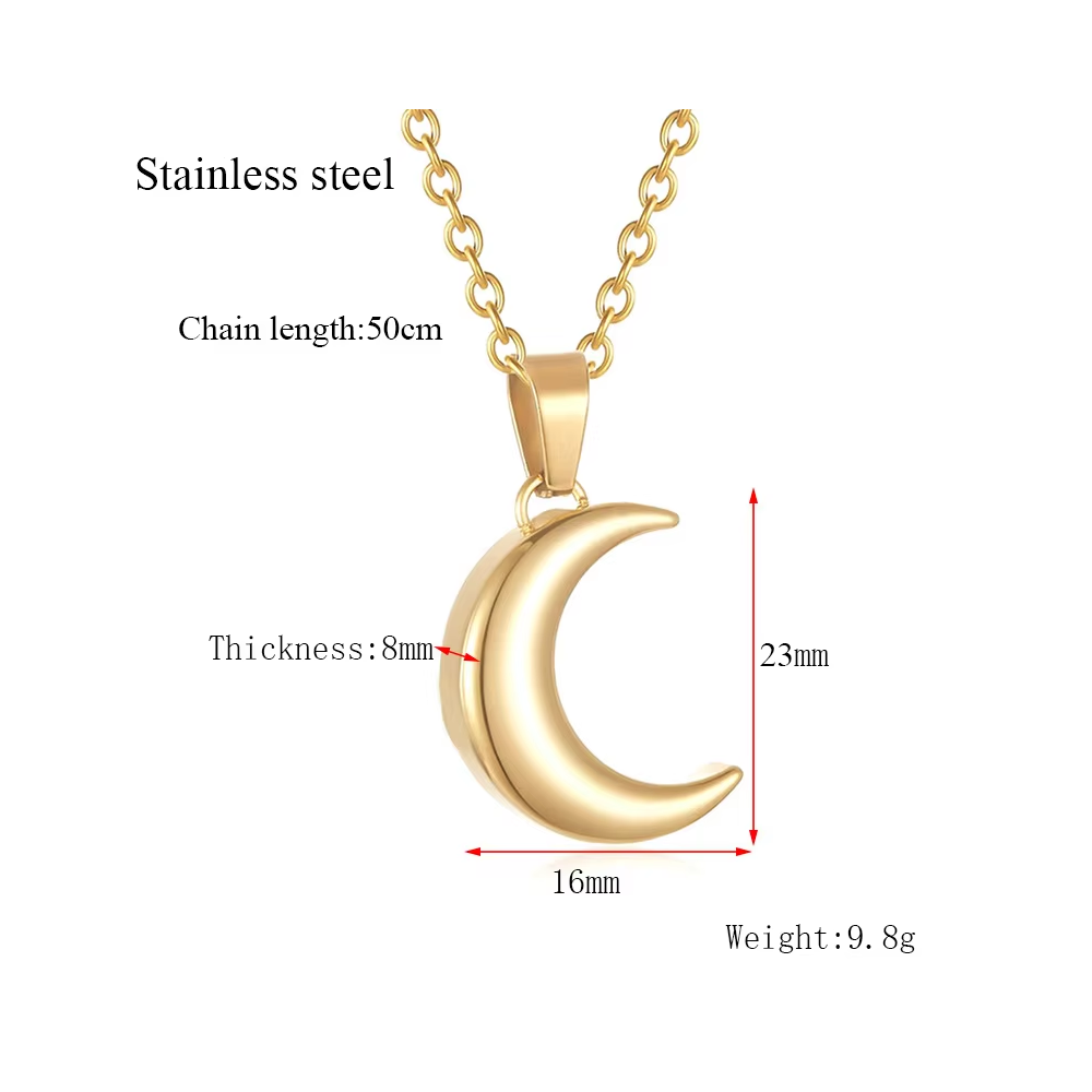 Smooth Moon Urn Necklaces Hold Human Pet Ashes Stainless Steel Memorial Pendant