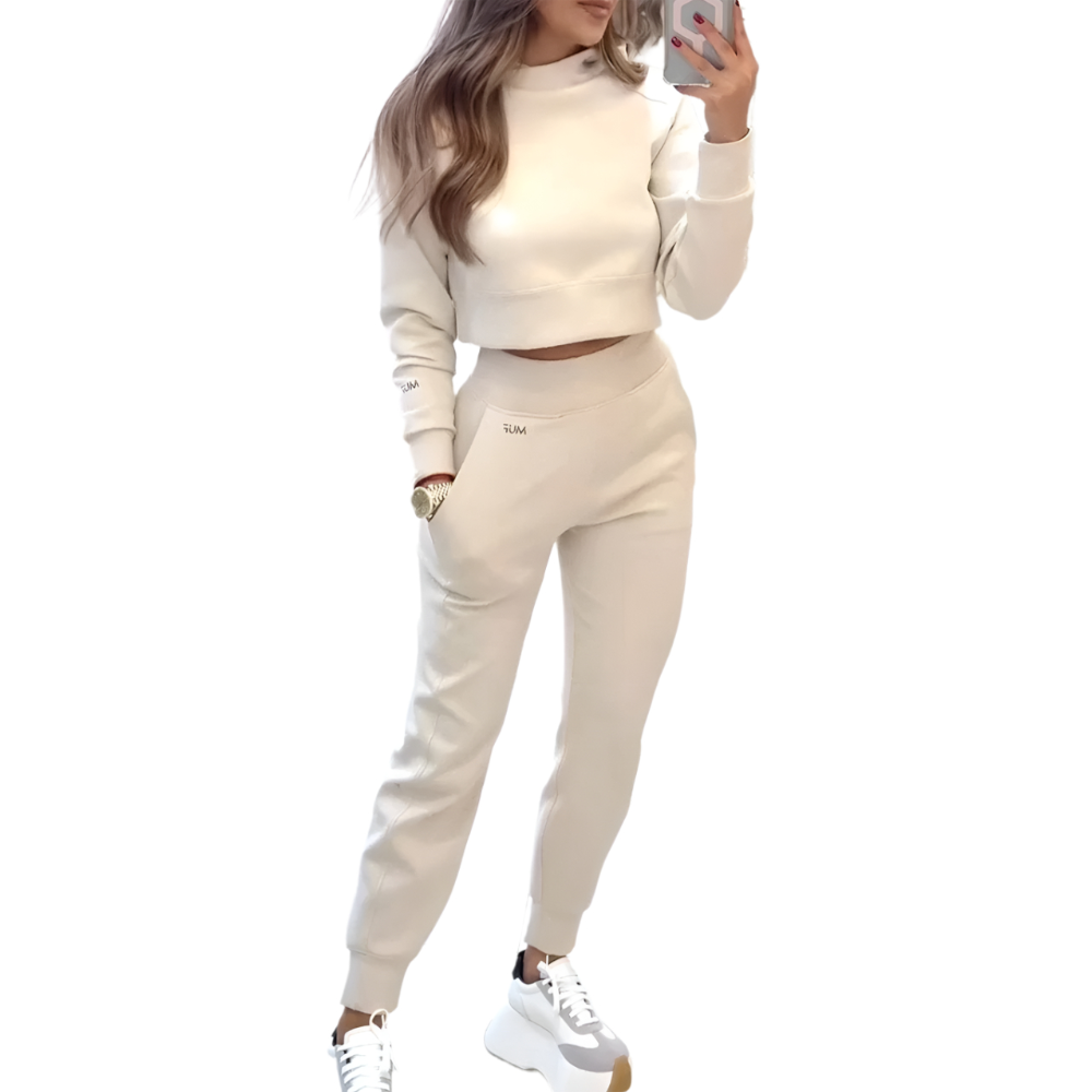 Stand Collar Sports Suit Fashion Pullover Long Sleeves Short Top And Slim Trousers With Pockets Solid Outfits Women's Cl
