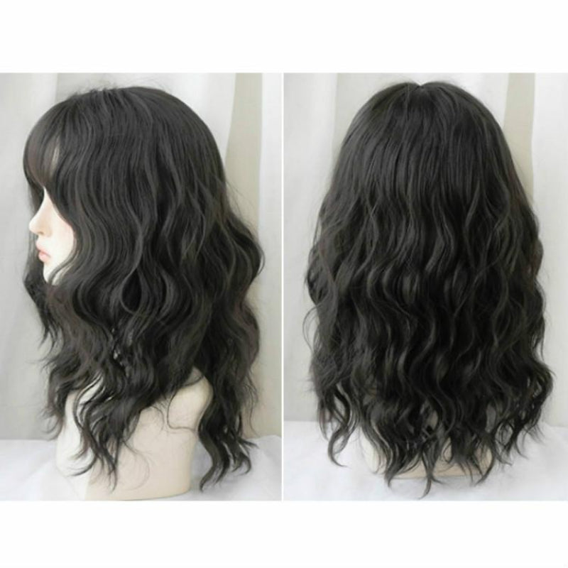 54Cm Natural Fluffy Wool Wig With Stylish Bangs For A Full Lush Look