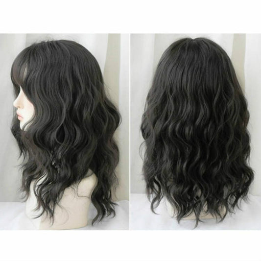 54Cm Natural Fluffy Wool Wig With Stylish Bangs For A Full Lush Look
