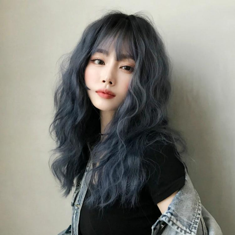54Cm Natural Fluffy Wool Wig With Stylish Bangs For A Full Lush Look