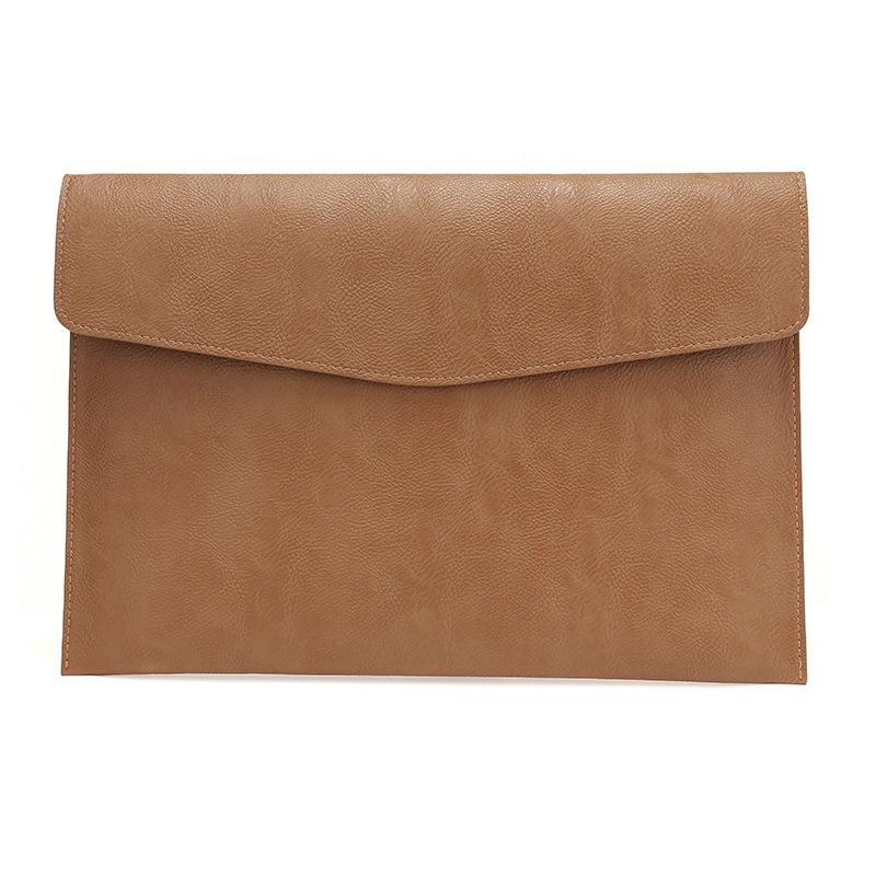 14 Inch Litchi Pattern Laptop Sleeve Light Brown Pu Leather Case
