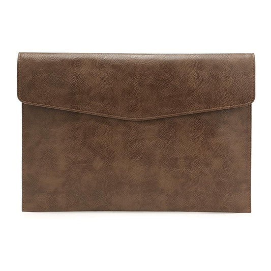 14 Inch Litchi Pattern Leather Laptop Sleeve Dark Brown Durable Stylish Protection