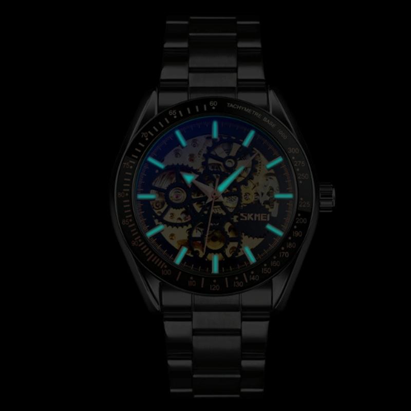 Veile Studios Golden Black Face Men Automatic Skeleton Watch With Steel Band