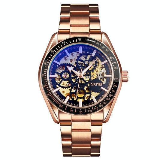 Veile Studios Rose Gold Automatic Skeleton Watch For Men With Stainless Steel Band