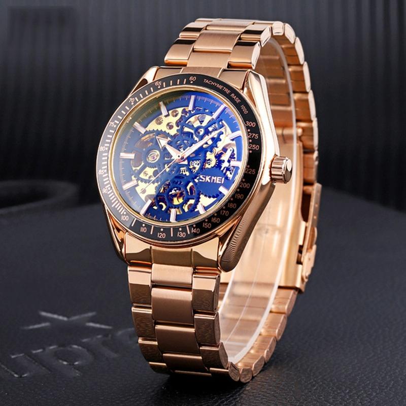 Veile Studios Rose Gold Automatic Skeleton Watch For Men With Stainless Steel Band