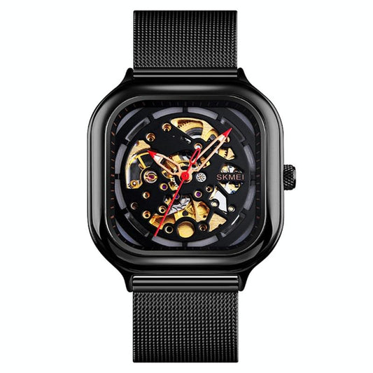 Veile Studios Men Automatic Tourbillon Watch With Mesh Strap In Black Finish