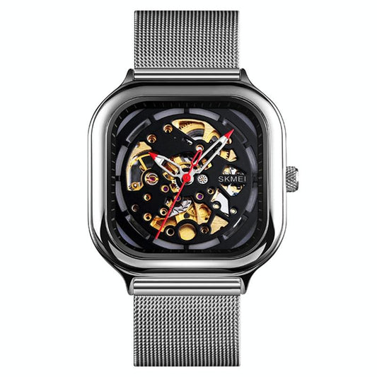 Veile Studios Men Automatic Tourbillon Watch With Mesh Band Silver