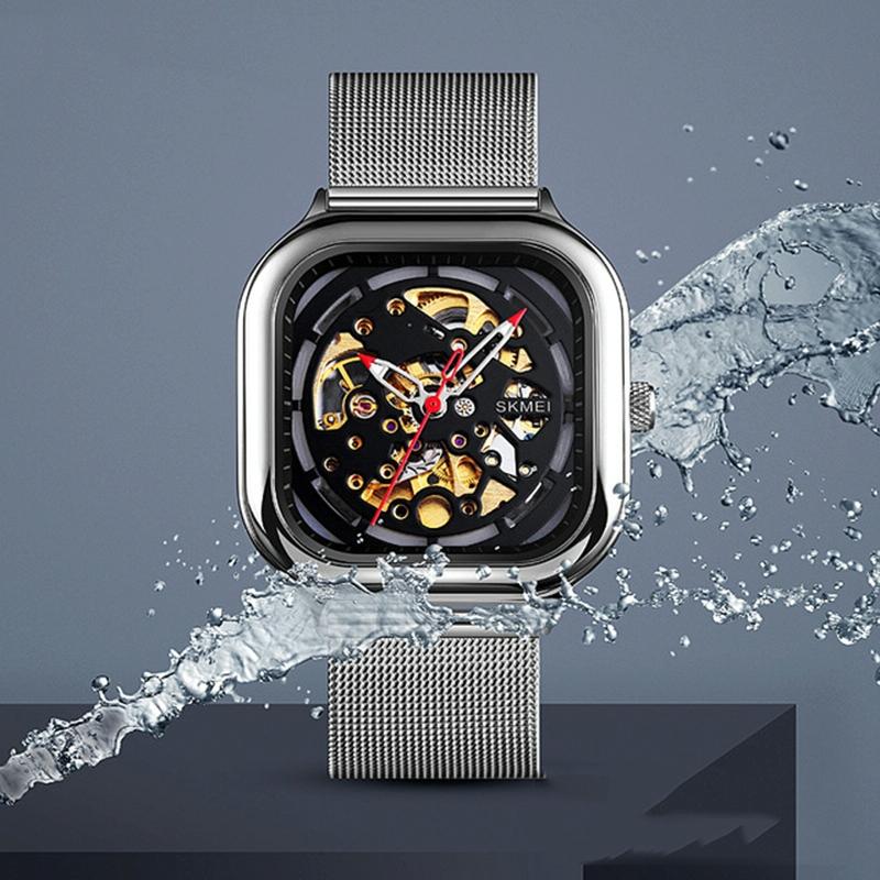 Veile Studios Men's Automatic Tourbillon Watch With Hollow Square Mesh Gold Luxury Timepiece