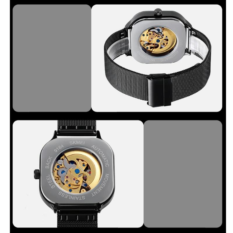 Veile Studios Men's Automatic Tourbillon Watch With Hollow Square Mesh Gold Luxury Timepiece