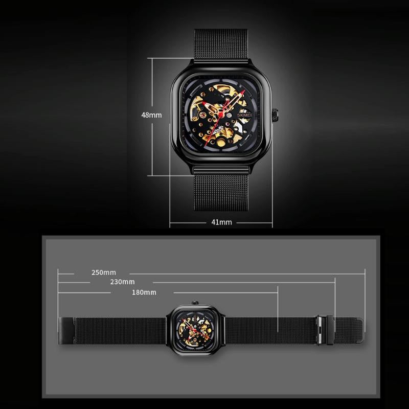 Veile Studios Men's Automatic Tourbillon Watch With Hollow Square Mesh Gold Luxury Timepiece