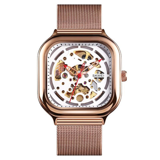 Veile Studios Men Automatic Tourbillon Watch With Mesh Band In Rose Gold Finish