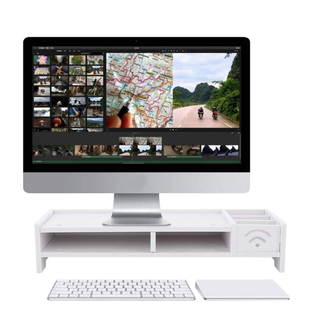Versatile Desktop Monitor Stand Sturdy Wood Riser For Laptop Notebook And Tv
