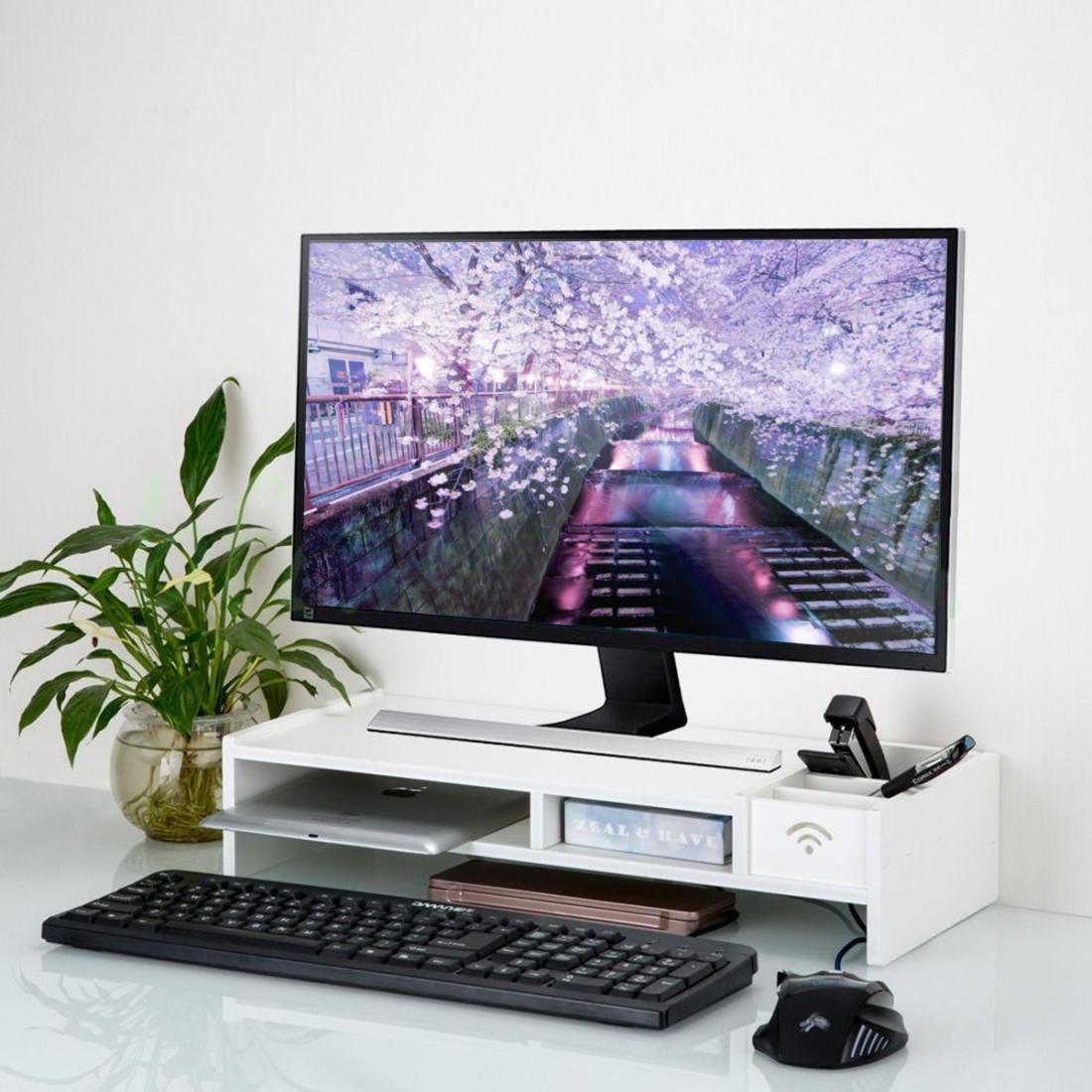 Versatile Desktop Monitor Stand Sturdy Wood Riser For Laptop Notebook And Tv