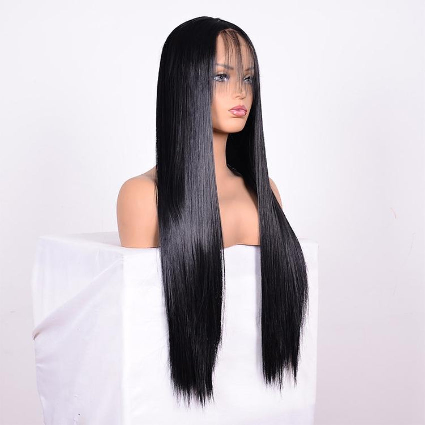 Straight Lace Front Human Hair Wig 16 Inch Style Sleek Natural Look No Duplication