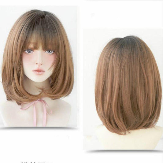 40Cm Honey Pudding Shoulder Length Wig For Round Face