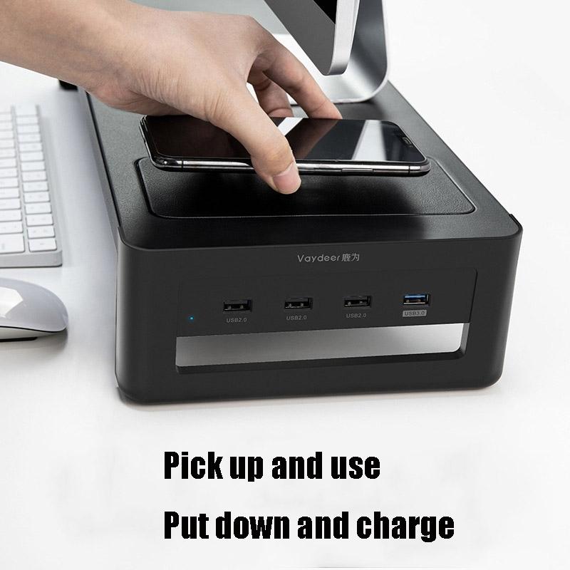 Vaydeer Desktop Screen Storage Base With Wireless Charging And Usb Expansion
