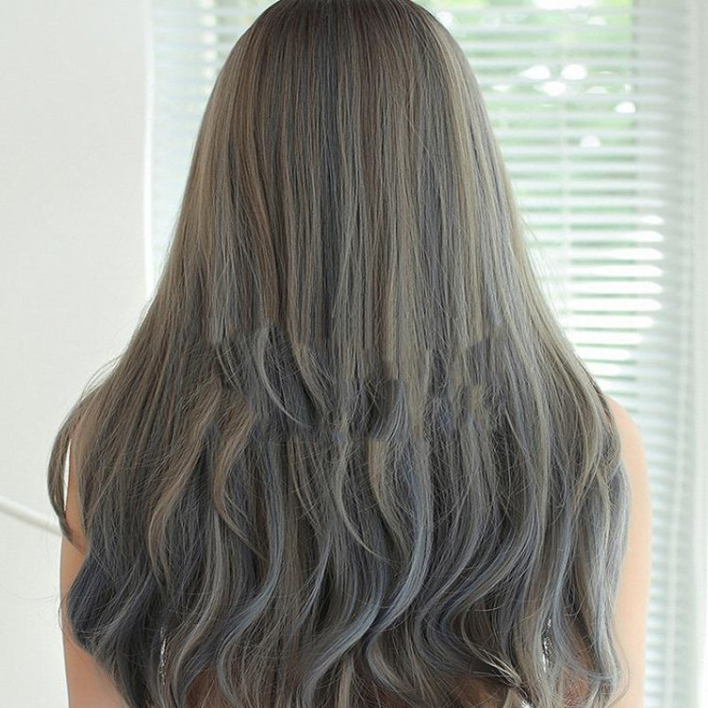 Silk Mist Blue Curly Wig For Girls High Temperature Long Hair Extensions