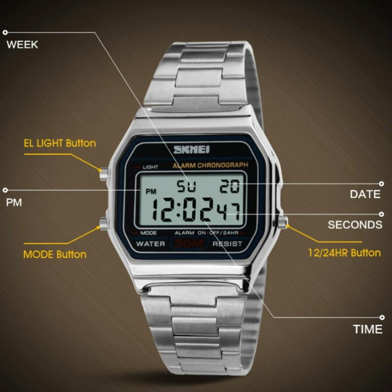 Veile Studios Waterproof Steel Band Electronic Watch For Men Lightweight Business Use