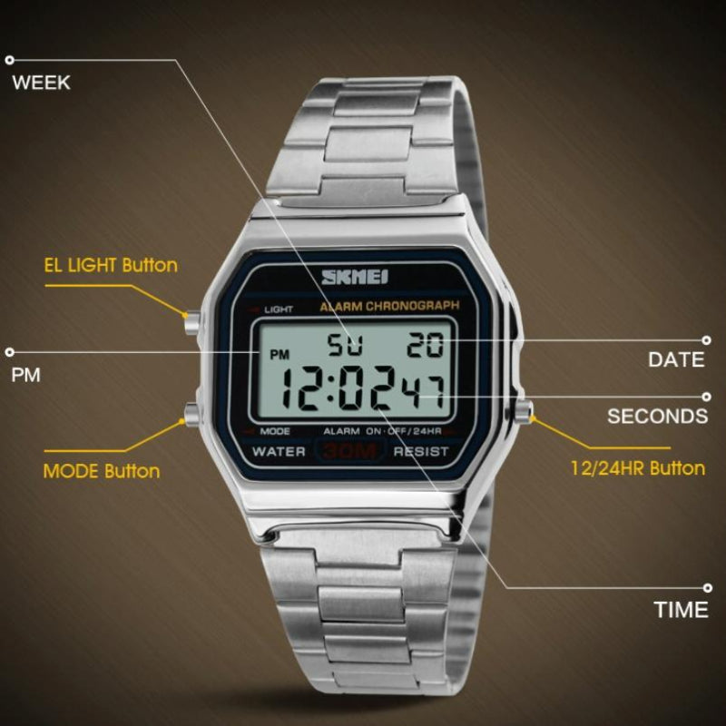 Veile Studios Lightweight Waterproof Men Electronic Watch With Steel Band