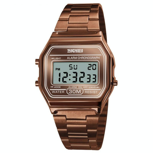 Veile Studios Waterproof Steel Band Men's Electronic Watch Coffee Gold Stylish And Durable Design