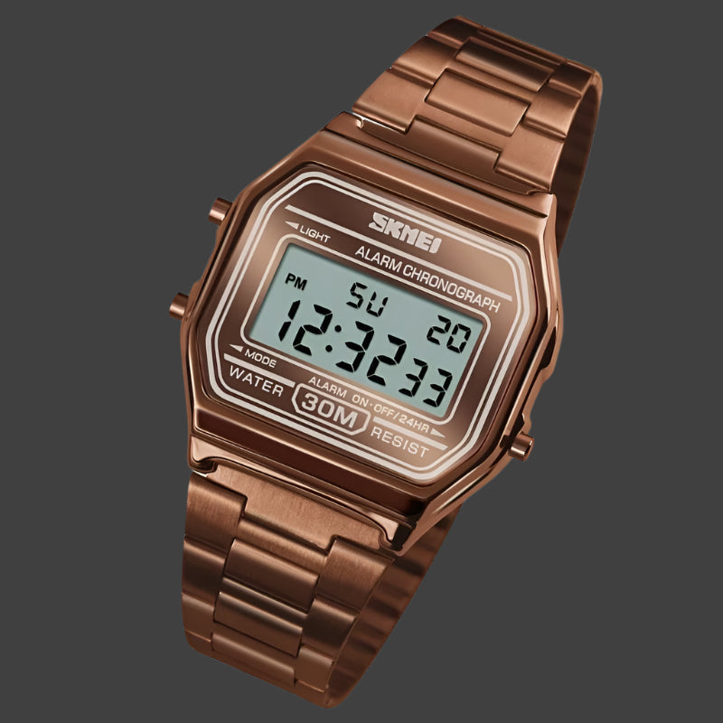 Veile Studios Waterproof Steel Band Men's Electronic Watch Coffee Gold Stylish And Durable Design