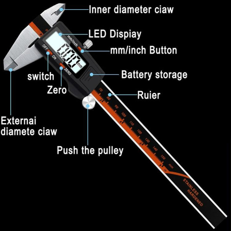 Digital Display Vernier Caliper 0 150Mm Stainless Steel Body