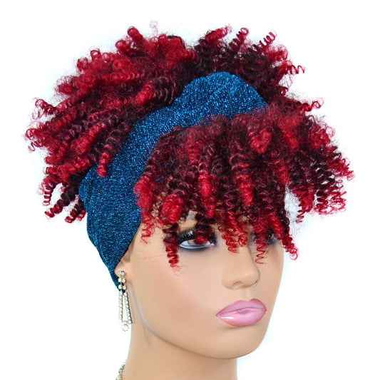 Small Curly Headscarf Wig Gradient 1B