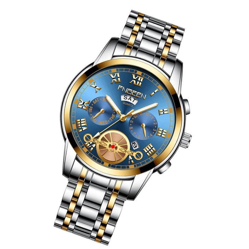 Veile Studios Serrano Au Gold Blue Multi Function Men's Quartz Watch With Stylish Design And Durability