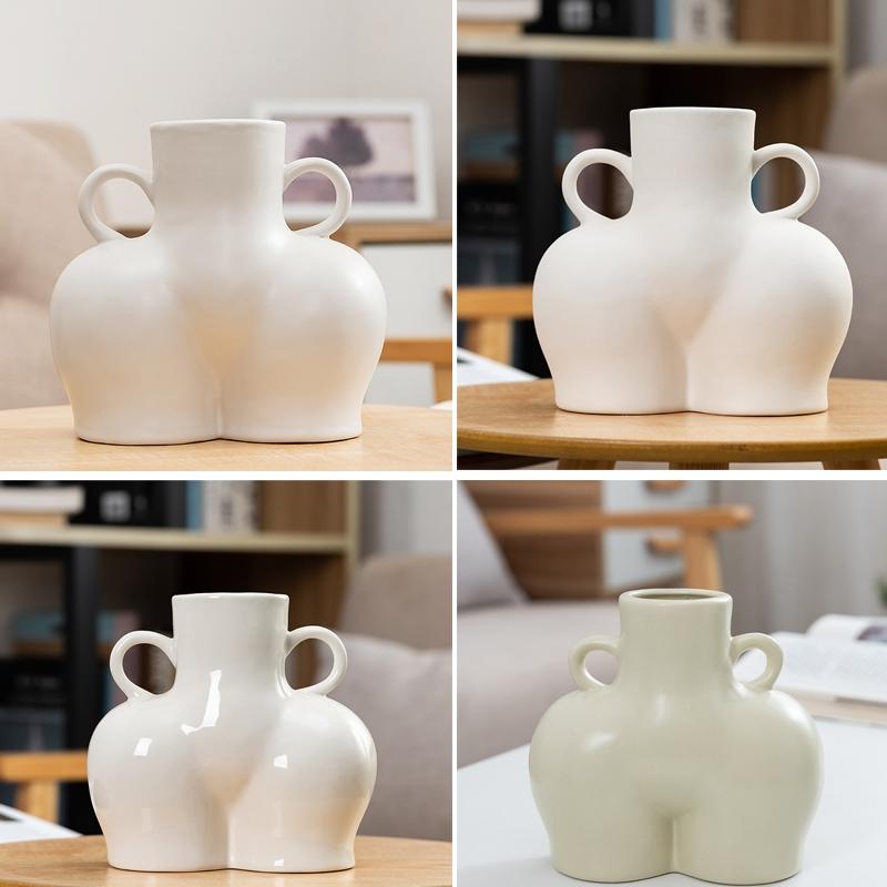 Small Unglazed Ceramic Vase For Home Decor And Dried Flower Arrangements