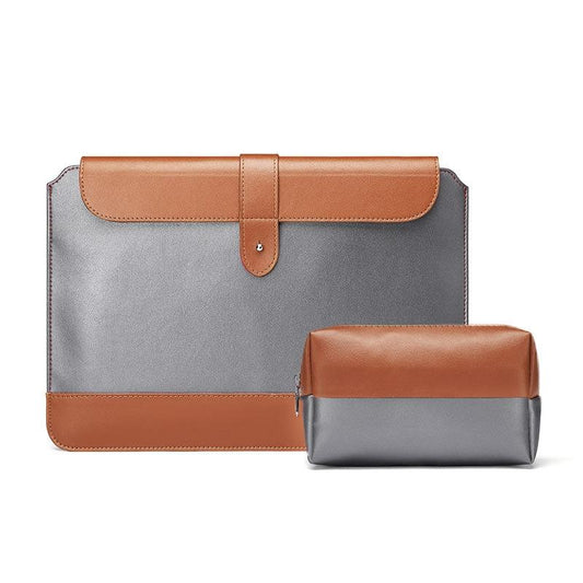 14 15.4 Inch Horizontal Microfiber Notebook Liner And Power Bag Gray Brown