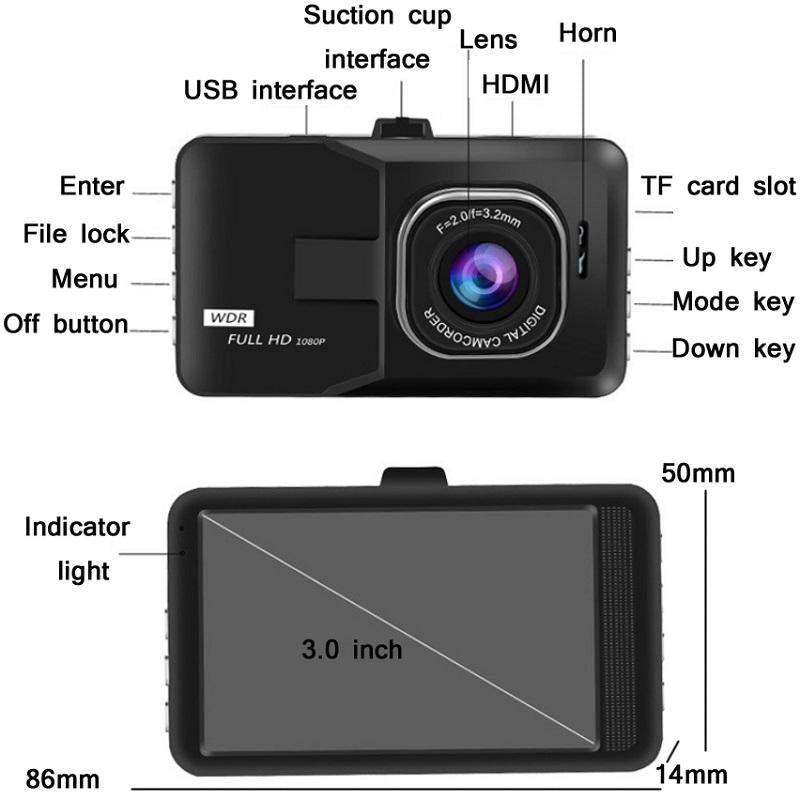 1080P Hd 3.0 Wide Angle Driving Recorder With Reversing Image Function