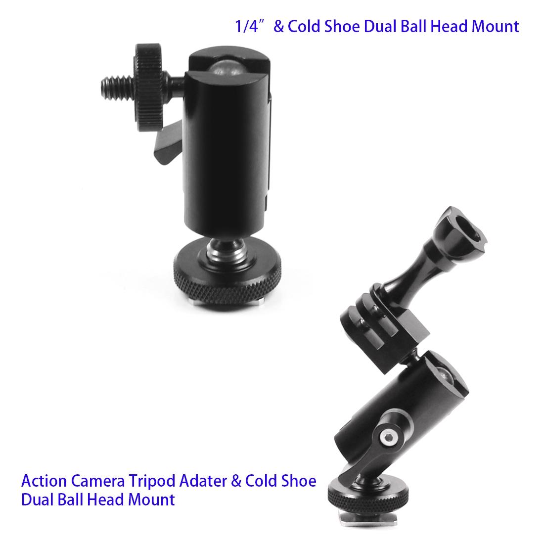 Universal Dual Ballhead Cold Shoe Mount For Action Cameras And Accessories
