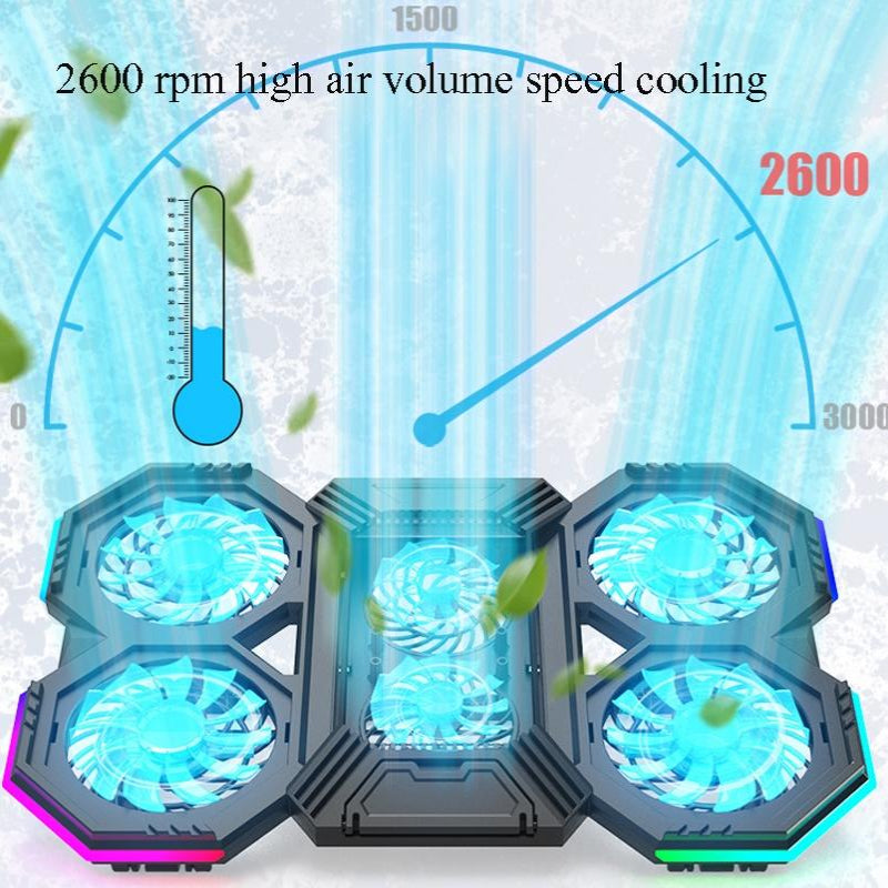Usb Fan Stand With Phone Holder And Blue Light Six Fans
