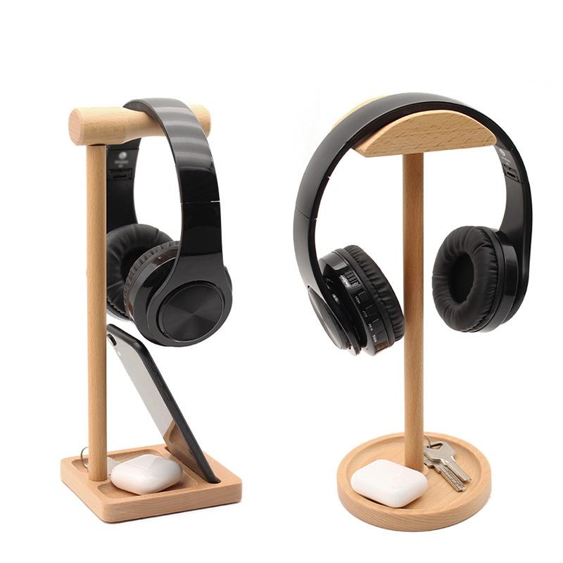 Solid Wood Desktop Headset Display Stand With Elegant Design