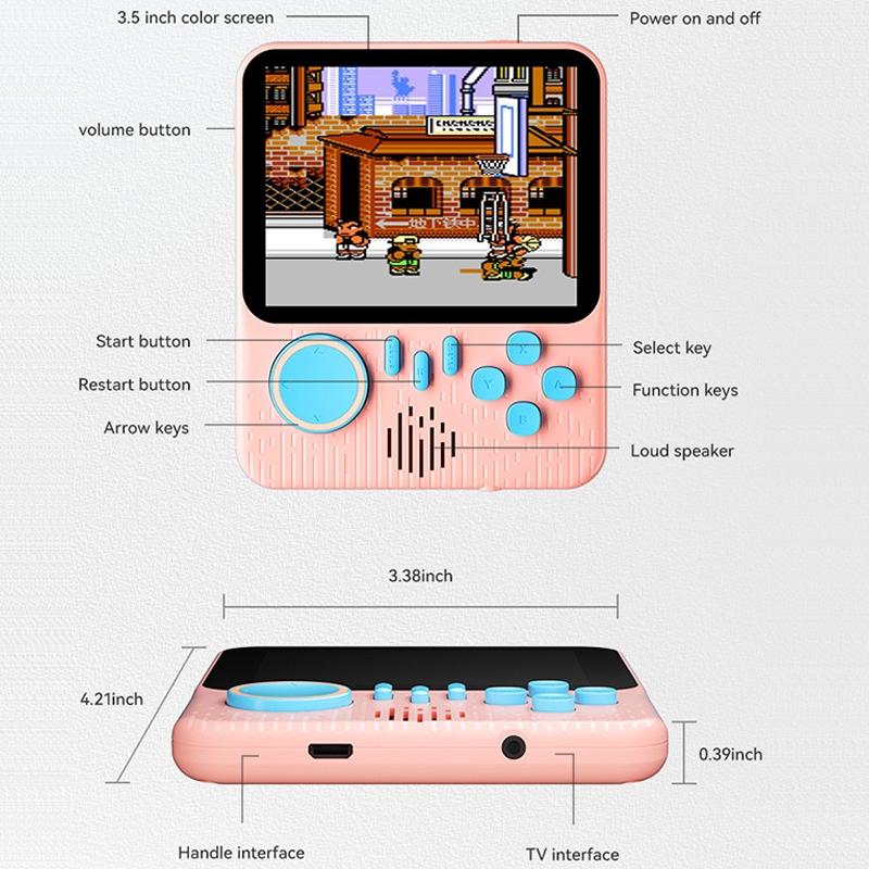 Ultra Thin Handheld Game Console With 666 Games 3.5 Inch Dual Blue Design