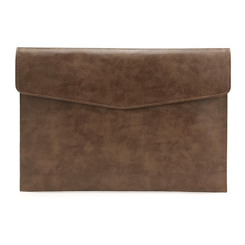 13.3 Inch Litchi Texture Leather Laptop Sleeve Dark Brown Protective Case
