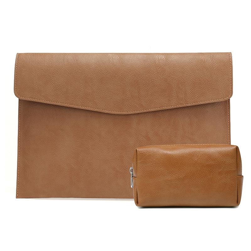 13.3 Inch Laptop Sleeve Power Bag Litchi Pattern Pu Leather Light Brown Design