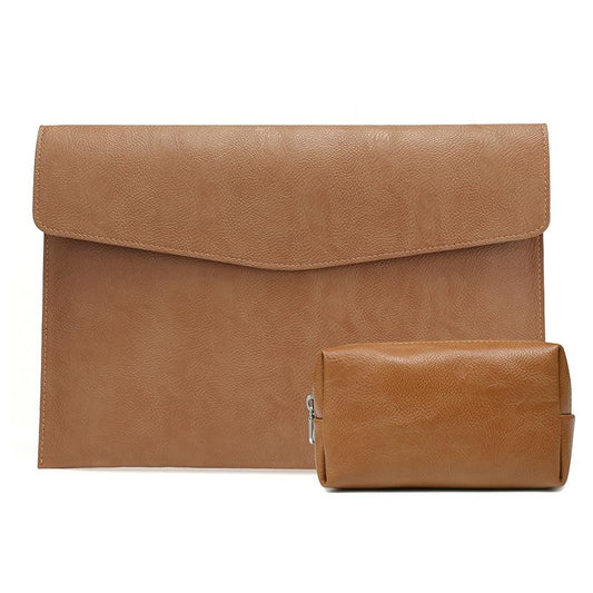 13.3 Inch Laptop Sleeve Power Bag Litchi Pattern Pu Leather Light Brown Design