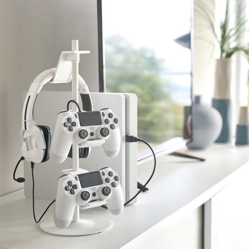 Three Tier Desktop Gamepad And Headphone Storage Rack In Black Finish