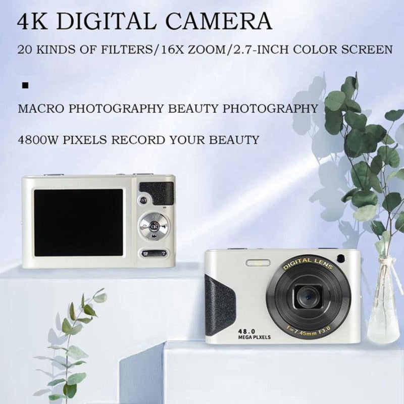 Retro 4K Digital Camera With Two Point Seven Inch Lcd Screen White