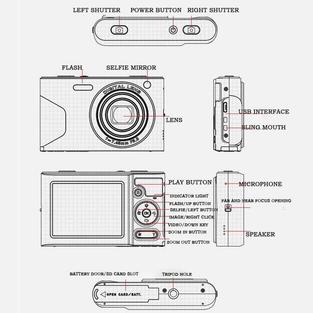 Retro 4K Digital Camera With Two Point Seven Inch Lcd Screen White
