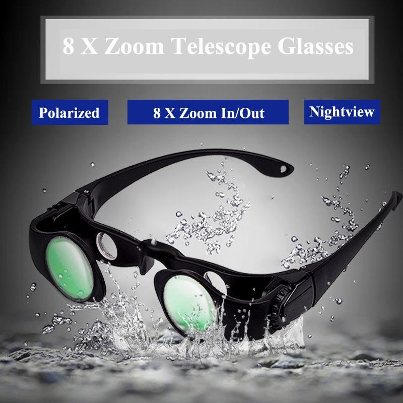 Zoomable Fishing Binoculars Black With Gray Clip 8X Magnification